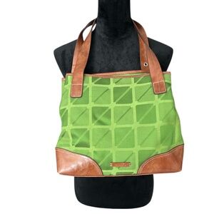 Nine & Co. by Nine West Green Fabric Faux Leather Shoulder Bag